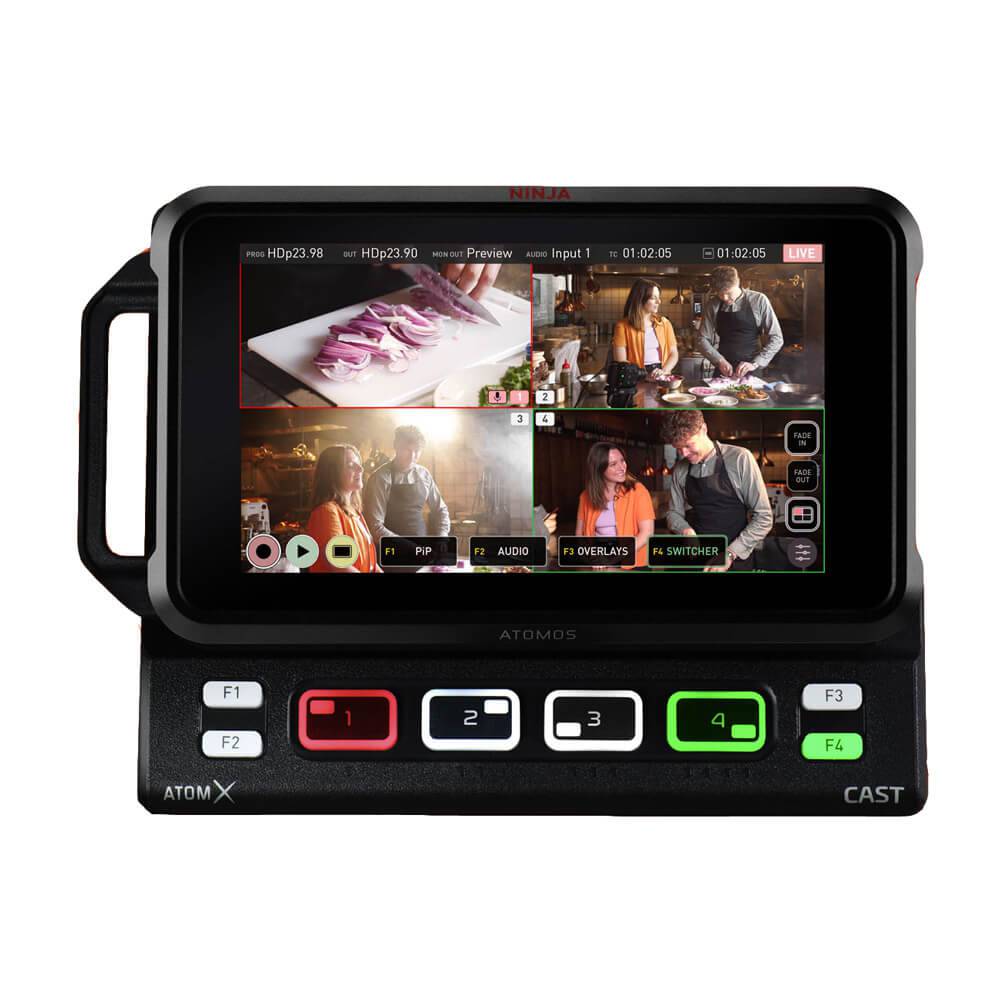 Atomos AtomX CAST live streaming accessory attached to Ninja V+ recorder, showcasing professional video streaming setup. – image 3