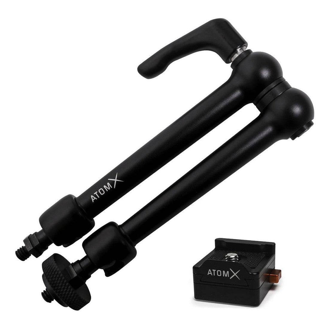 Atomos AtomX 10-inch arm and quick release baseplate for video cameras, featuring 1/4"-20 mounting compatibility. – image 1