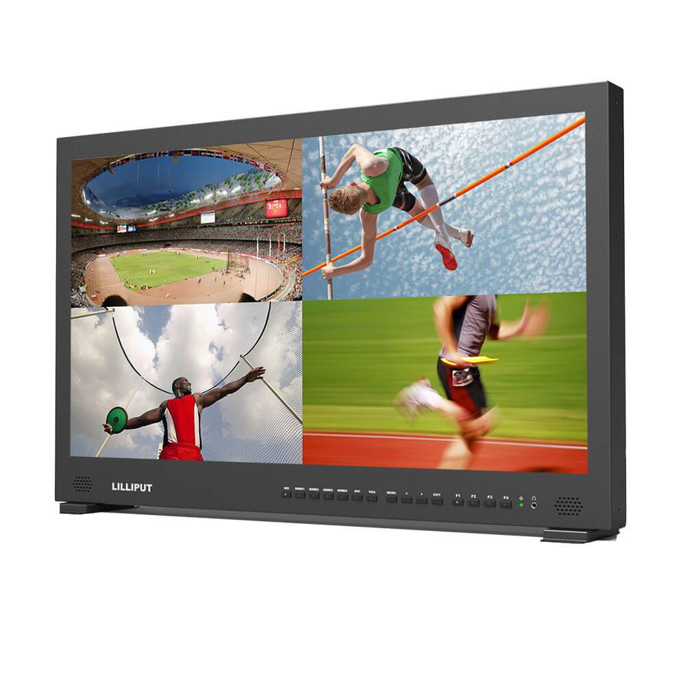 Lilliput BM280-4K 3G-SDI/4K HDMI director monitor with V-mount, front view showing screen and control buttons. – image 2