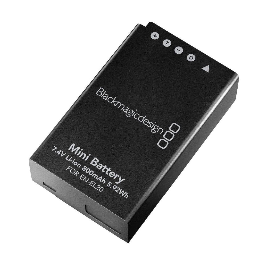Blackmagic Design Pocket Cinema Camera battery showing the compact black battery pack with brand logo and connectors. – image 1