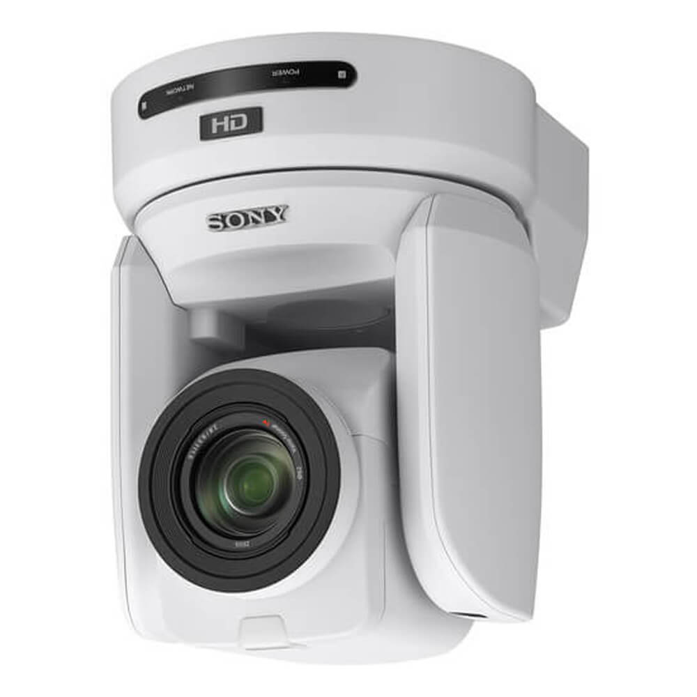 Sony BRC-H800 HD PTZ camera with 1" CMOS sensor in white, side view showing lens and pan-tilt mechanism. – image 3