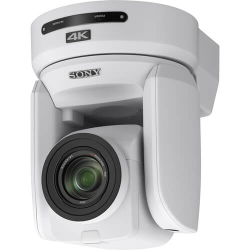 Sony BRC-X1000/WPW 4K PTZ camera with 1" CMOS sensor, white body, featuring pan-tilt-zoom functionality and PoE+ connectivity. – image 2