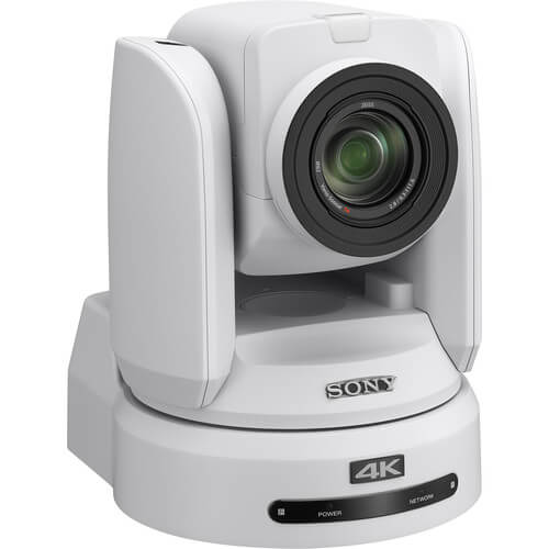 Sony BRC-X1000/WPW 4K PTZ camera with 1-inch CMOS sensor in white, featuring PoE+ for professional video broadcasting. – image 1