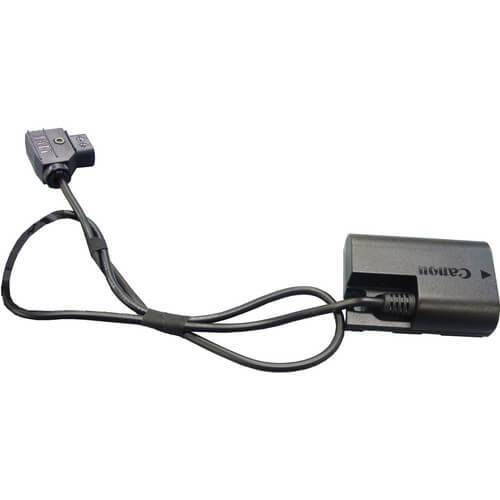 IDX System Technology C-EOSC D-Tap to Canon EOS 7D/5D Mark II dummy battery cable for video cameras, shown connected to camera body. – image 1