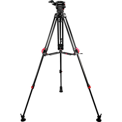 Cartoni Focus 8 fluid head with red lock tripod system for video cameras, featuring 75mm ball mount and ergonomic controls. – image 2