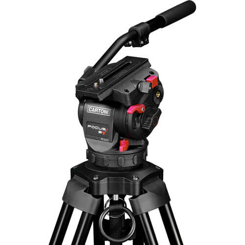 Cartoni Focus 8 fluid head with red lock on 75mm tripod system, designed for professional video cameras. – image 3