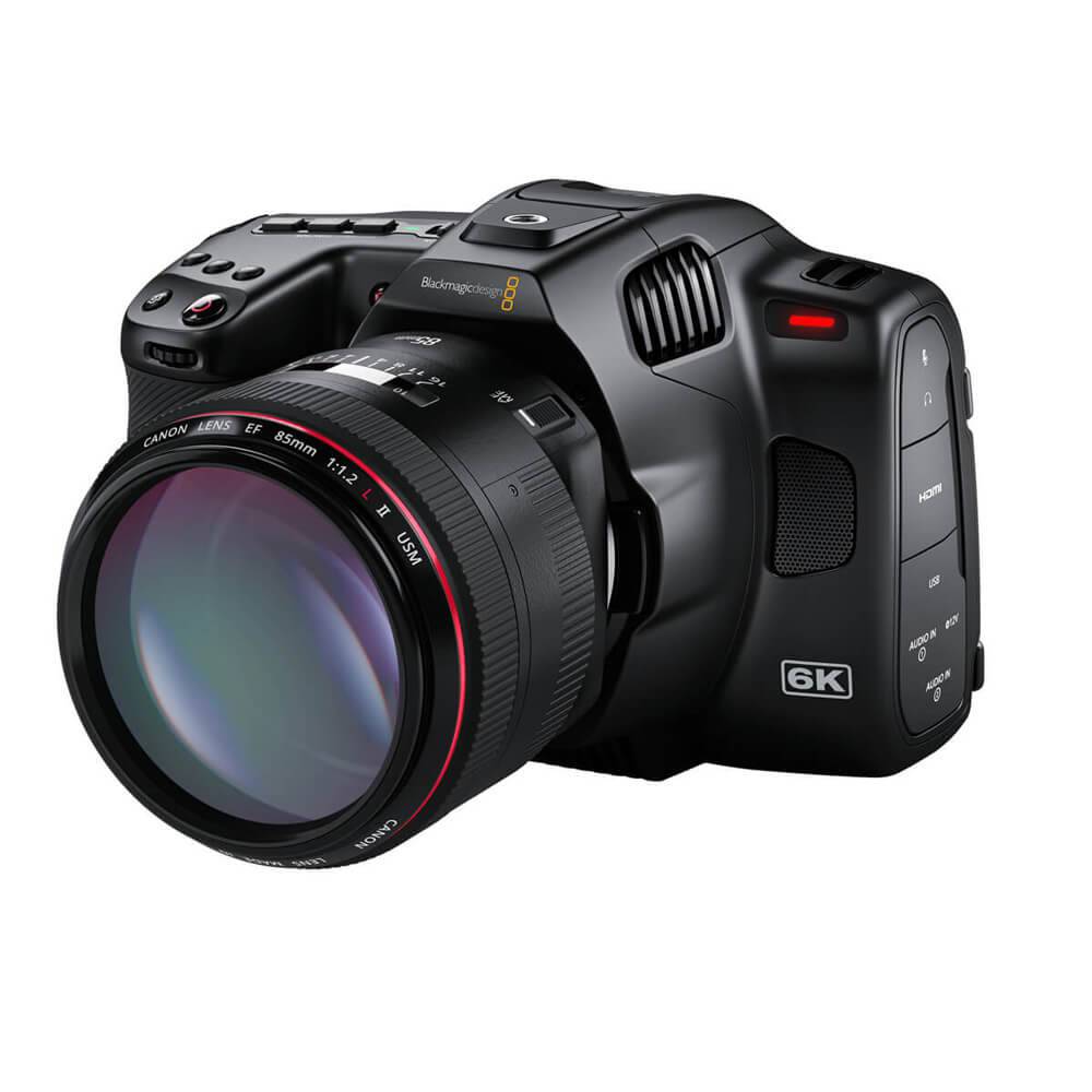Blackmagic Design Pocket Cinema Camera 6K Pro with lens, open box, showing front view with adjustable screen and professional camera body. – image 5