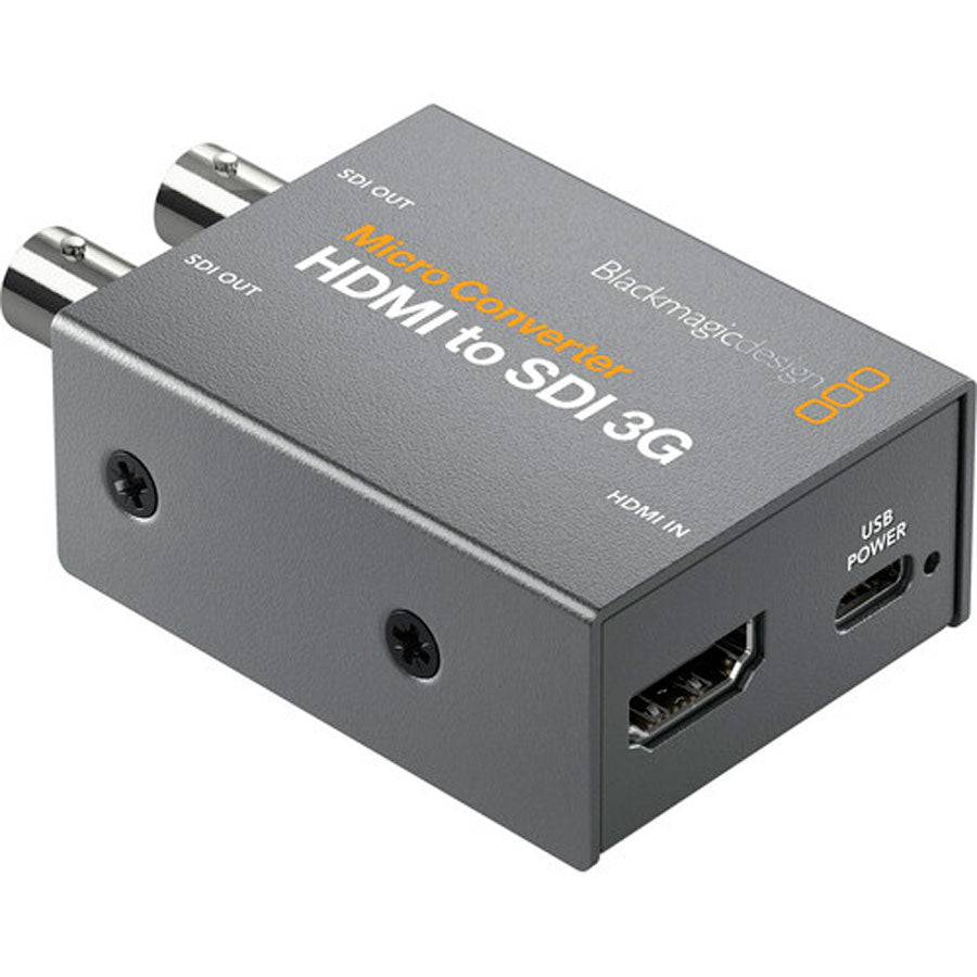 Blackmagic Design Micro Converter HDMI to SDI 3G video converter showing front view with HDMI and SDI ports, no power supply included. – image 2