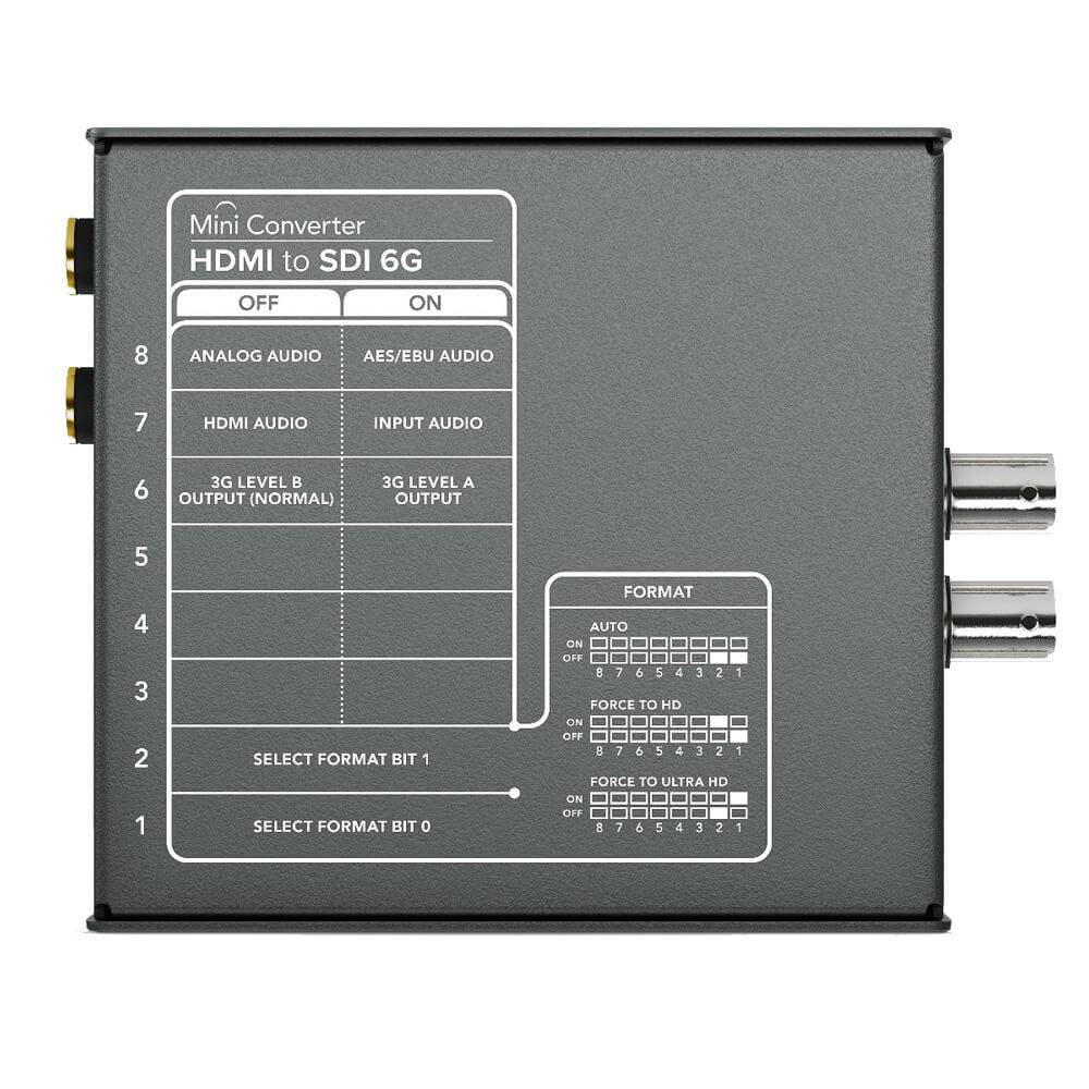 Blackmagic Design Mini Converter HDMI to SDI 6G Ultra HD video converter with input and output ports on the back side. – image 3
