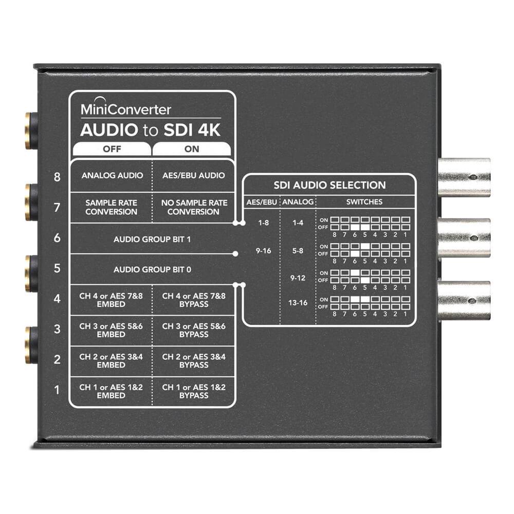 Blackmagic Design Mini Converter Audio to SDI 4K video converter with input and output ports shown on the back panel. – image 3