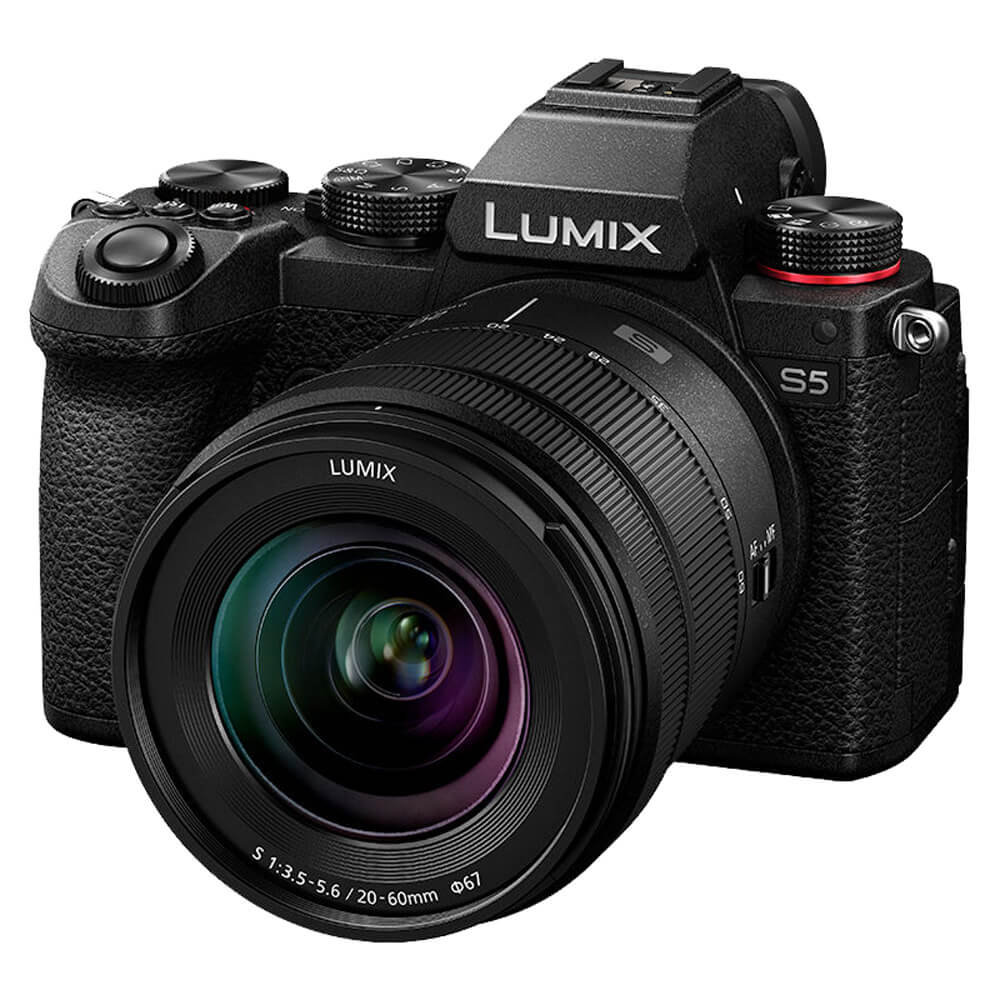 Panasonic Lumix S5 4K mirrorless digital camera with 20-60mm lens, showing front view with camera body and lens attached – image 1