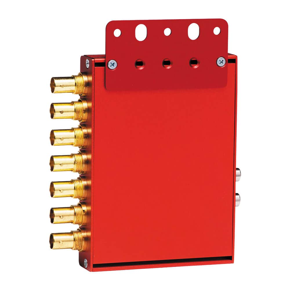 Rear view of Decimator Design MD-DUCC multi-definition video down-up cross converter showing input and output ports. – image 2