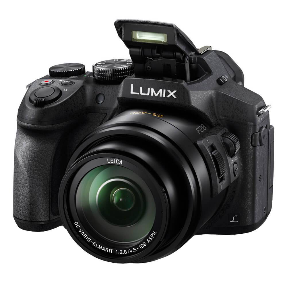 Panasonic Lumix DMC-FZ300 digital camera with 24x zoom and F2.8 lens, showcasing its compact design and lens details. – image 1
