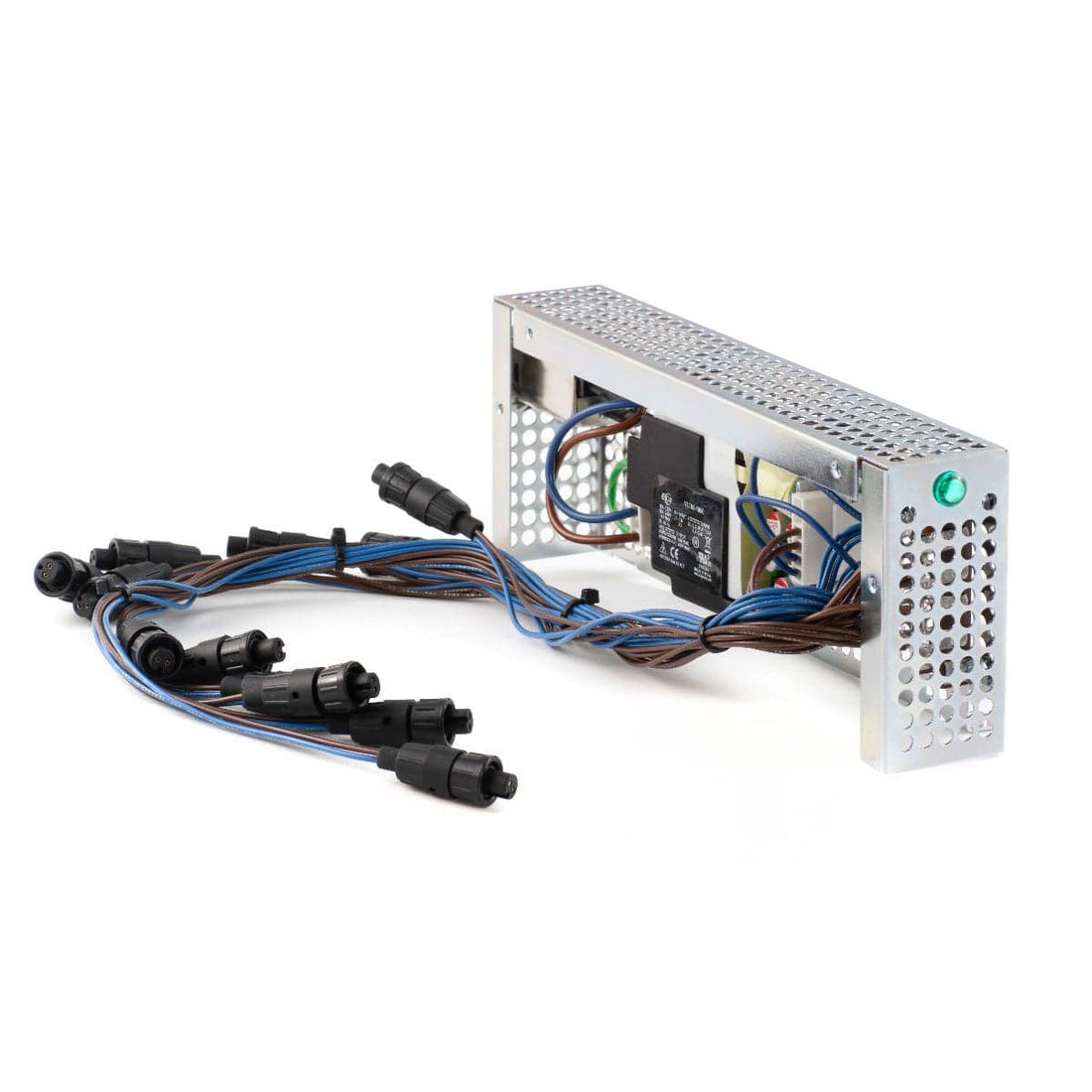 AJA DRM-P/S ASSY spare power supply for DRM OpenGear frame, showing a compact black power unit with cables attached. – image 1