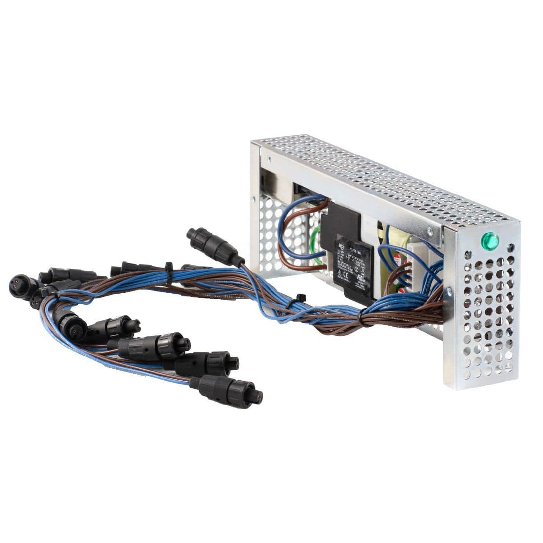 AJA DRM rackmount frame with a rack shelf for mini-converters, shown from a right-side angled view in a professional setup. – image 2