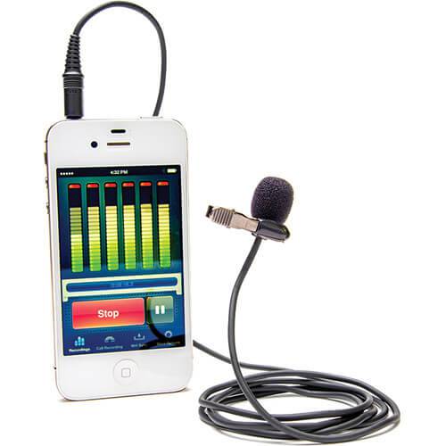 Azden i-Coustics EX-503i lavalier microphone for smartphones and tablets, with clip and cable visible on a plain background. – image 1