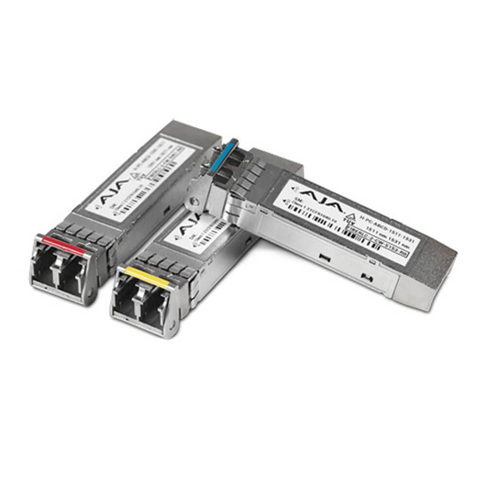 AJA Dual 3G-SDI LC fiber receiver SFP optical module with dual multi-mode LC connectors for high-speed video transmission. – image 1