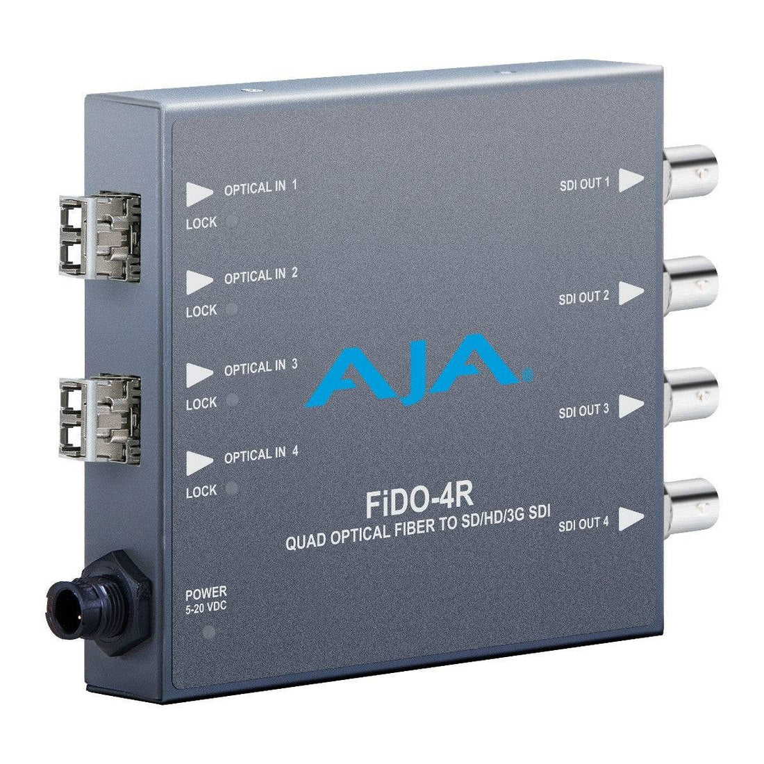 AJA FiDO-4R quad-channel LC optical fiber to SD/HD/3G-SDI video converter with multiple SDI connections and fiber optic ports. – image 1