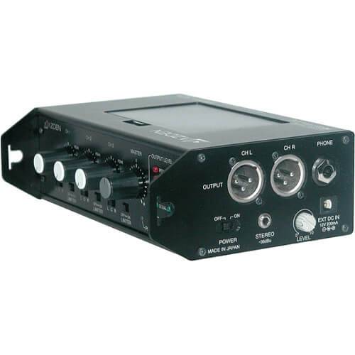 Azden FMX-32A 3-channel portable audio mixer with multiple input knobs and controls, shown from the top view. – image 3