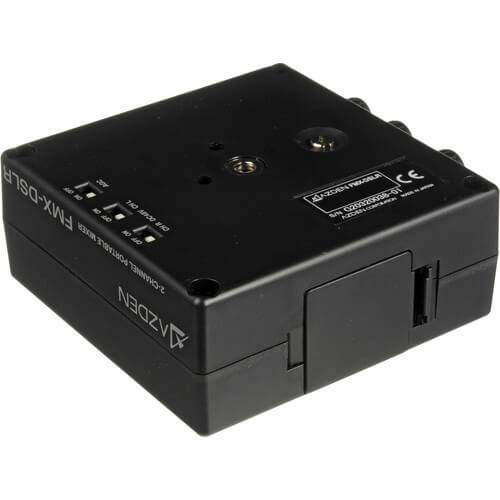Azden FMX-DSLR portable audio mixer for digital SLR cameras, showing controls and input jacks on top of the device. – image 1