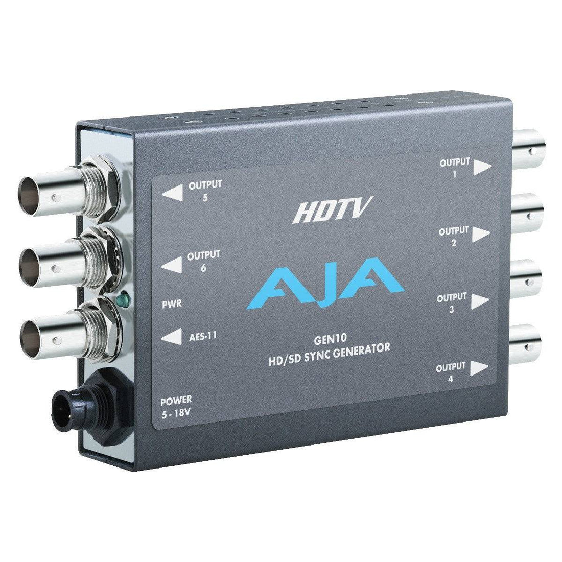 AJA GEN10 HD converter with HD/SD sync generator, showing the compact video converter device with input and output ports. – image 1