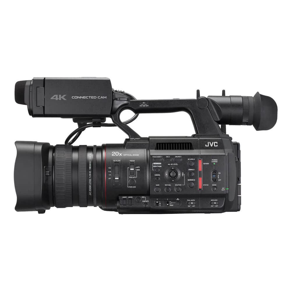 JVC GY-HC550UN professional 4K NDI camcorder showing left side with controls and connectivity ports – image 3