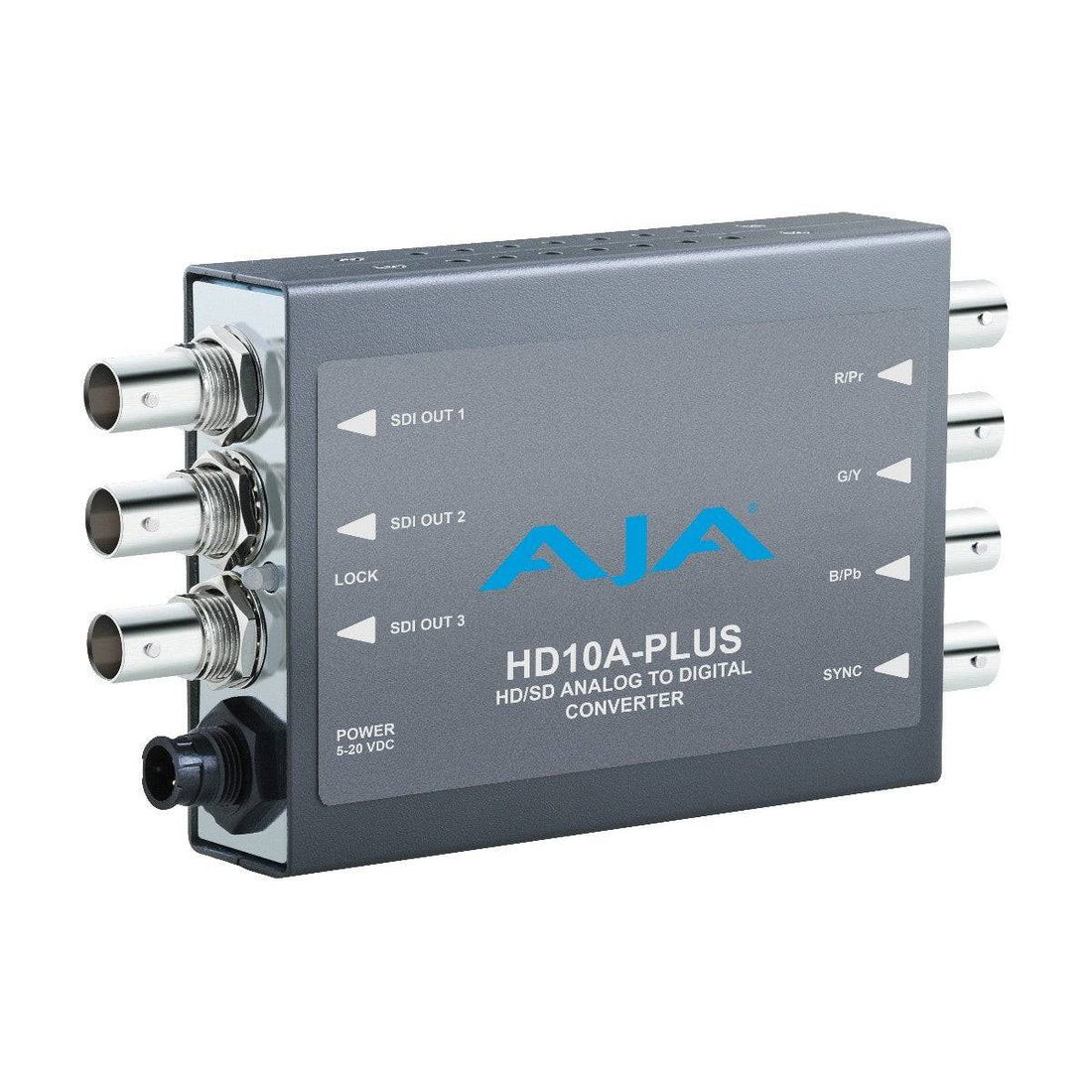 AJA HD10A-Plus HD analog to HD-SDI video converter device with connections and controls visible. – image 1