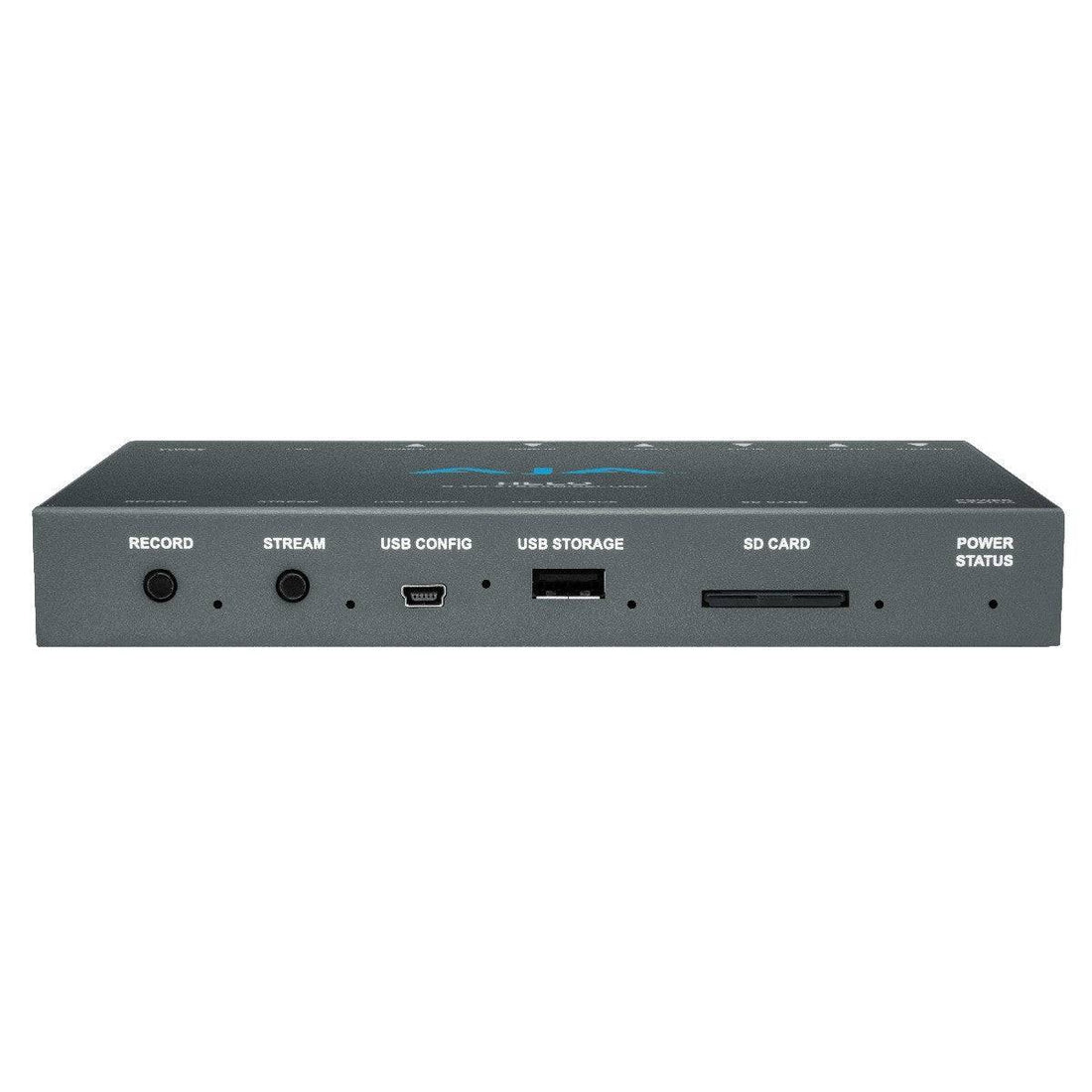 Front view of AJA HELO H.264 video streamer and recorder, compact device with multiple connection ports and control buttons. – image 3