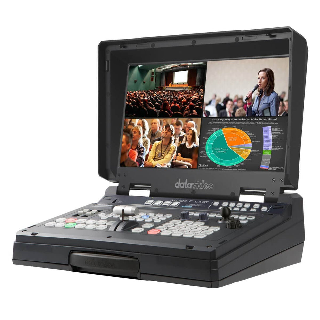 Datavideo HS-1600T MK II 4-channel HDBaseT portable video switcher with multiple input options and control buttons. – image 1