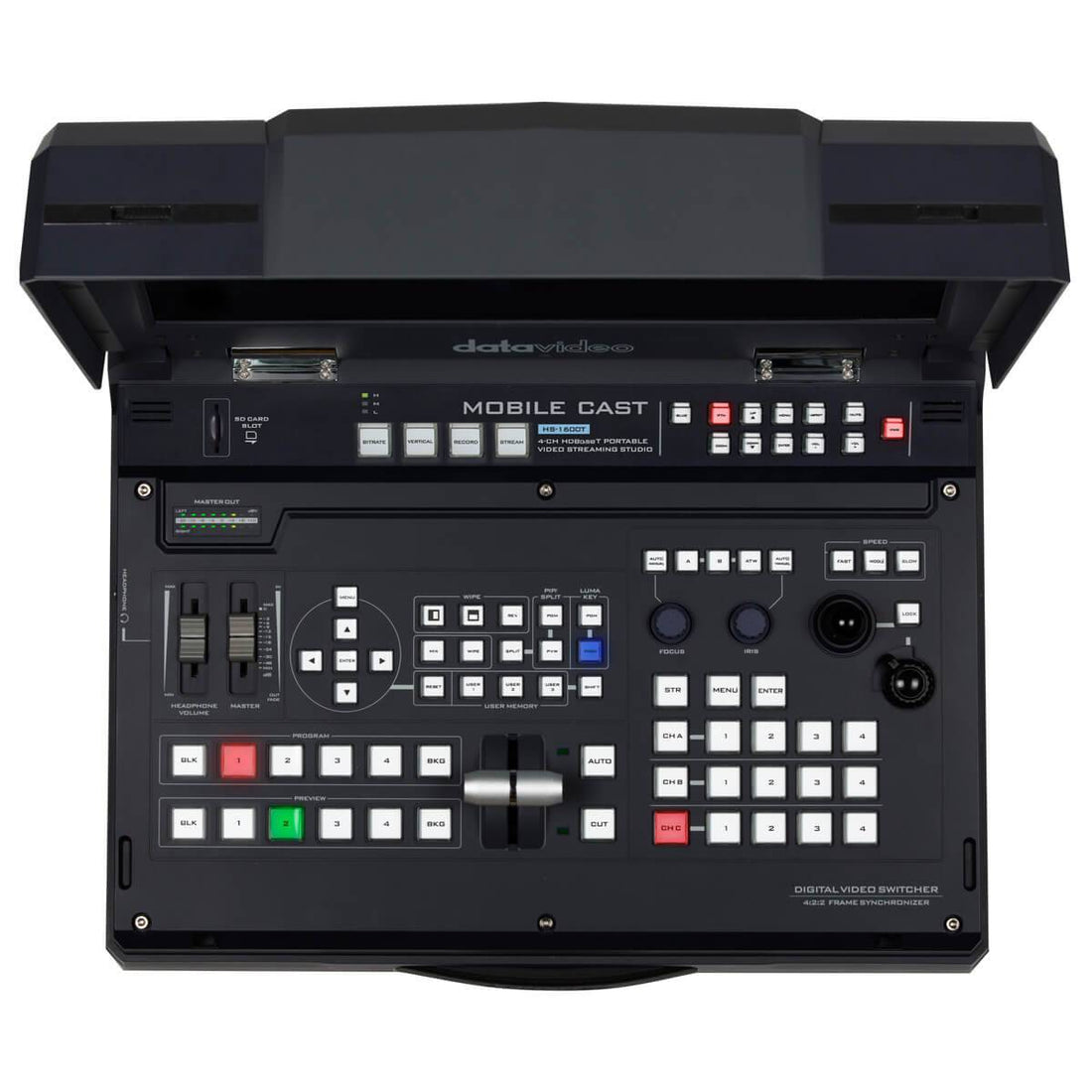 Datavideo HS-1600T MK II 4-channel HDBaseT portable video switcher with control panel and input ports. – image 2