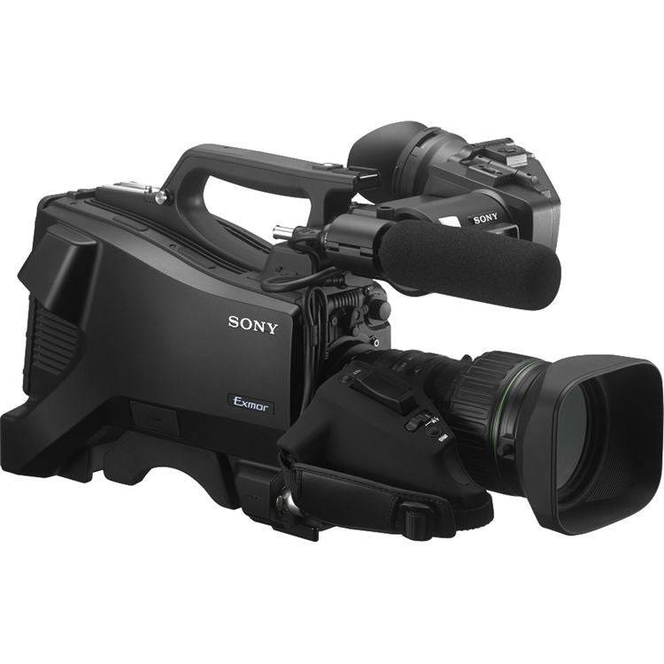 Sony HXC-FB75KC broadcast camera with viewfinder, 20x lens, and microphone for SD and HD studio recording. – image 1