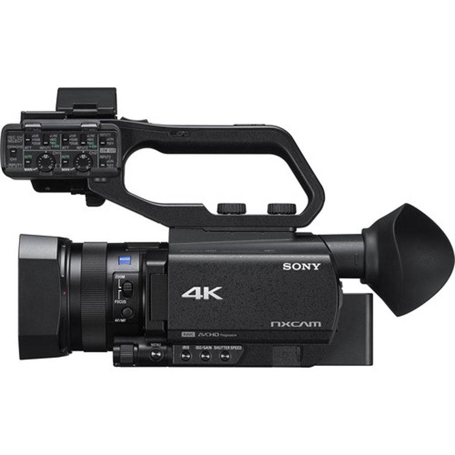 Sony HXR-NX80 4K NXCAM camcorder with front view, HDR recording, and fast hybrid autofocus for professional video shooting. – image 2