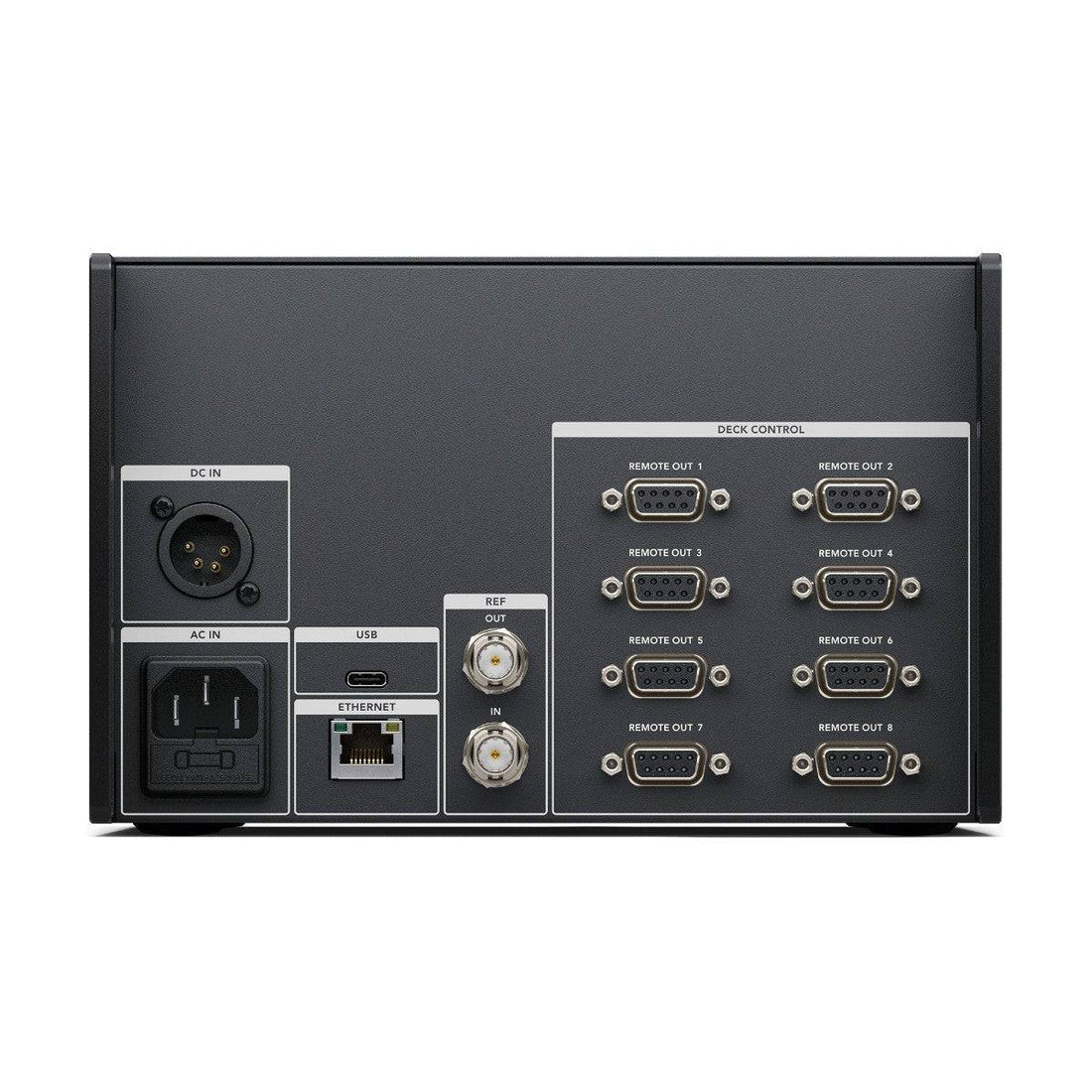 Rear view of Blackmagic Design HyperDeck Extreme Control video recorder with connection ports and control panel. – image 3