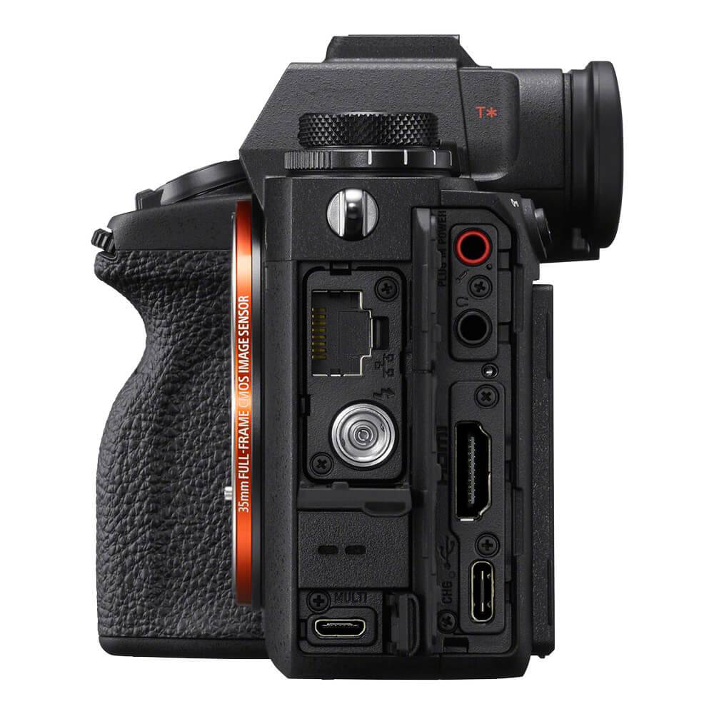 Sony Alpha A1 mirrorless camera with various connection ports and input options for professional video recording. – image 7