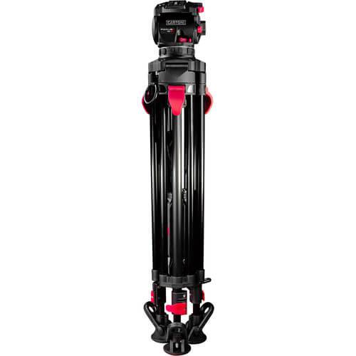 Folded Cartoni Focus 10 Red Lock System for video cameras with 100mm mounting, showcasing the compact, durable design. – image 5