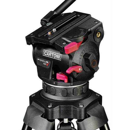 Cartoni Focus 10 Red Lock System mount for video cameras with 100mm ball head, shown in close-up view. – image 4