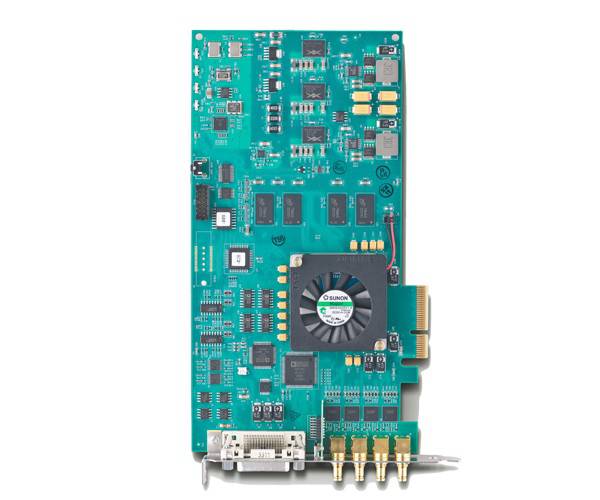AJA KONA 3G HD/SD SDI video capture card seen from an overhead perspective, showcasing its ports and design. – image 2