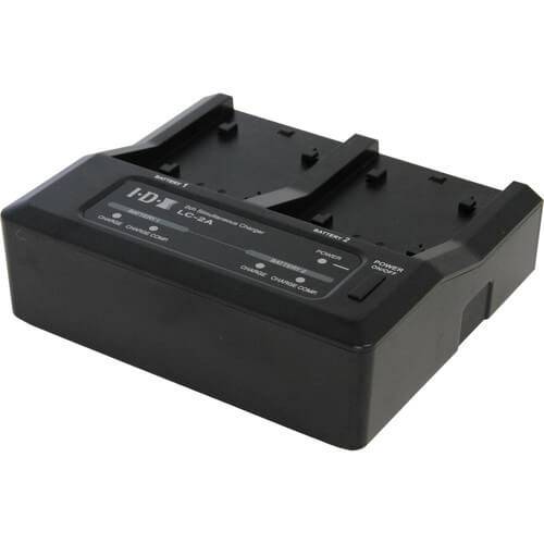 IDX System Technology LC-2A 7.4V battery charger with interchangeable plates for video cameras, shown with connected charging components. – image 2