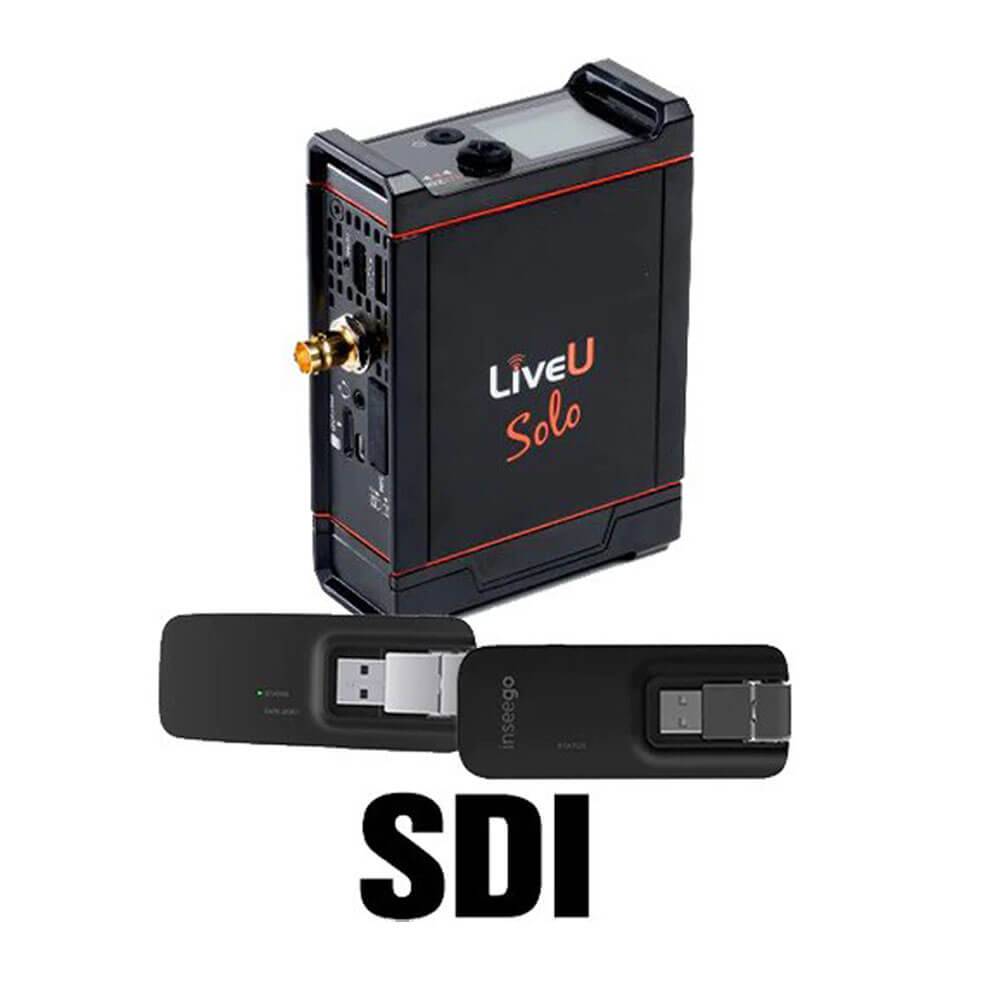 LiveU Solo SDI video encoder with 2-modem bundle for professional streaming, featuring compact design and multiple connection options. – image 1