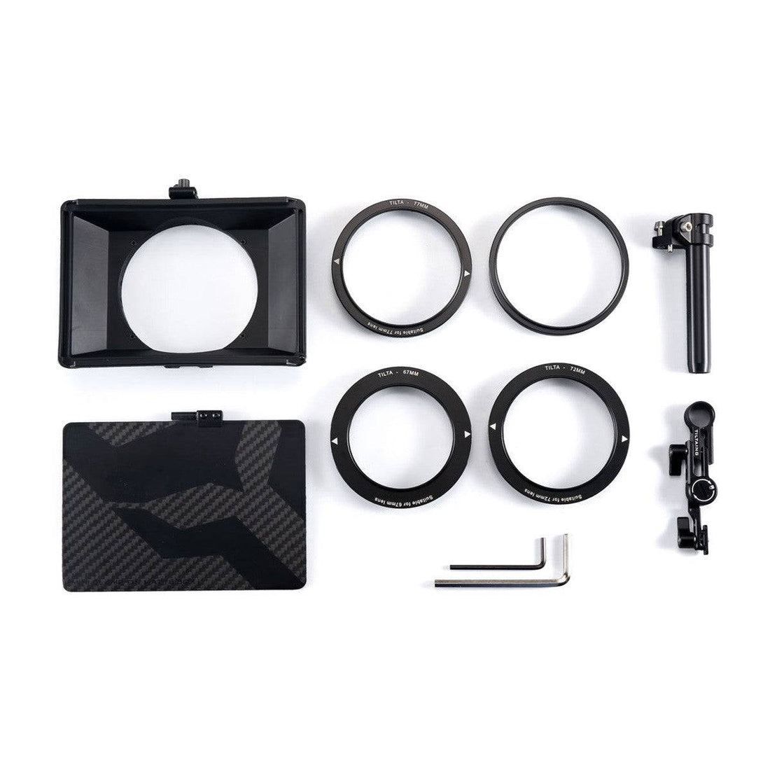 Tilta Mini Clamp-on Matte Box for video cameras, showcasing compact design and adjustable top flags for professional lighting control. – image 2