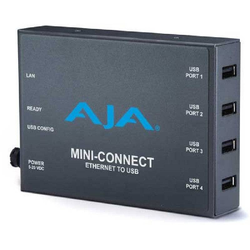 AJA Mini-Connect Ethernet to 4-port USB video converter device with ports visible in the image. – image 1