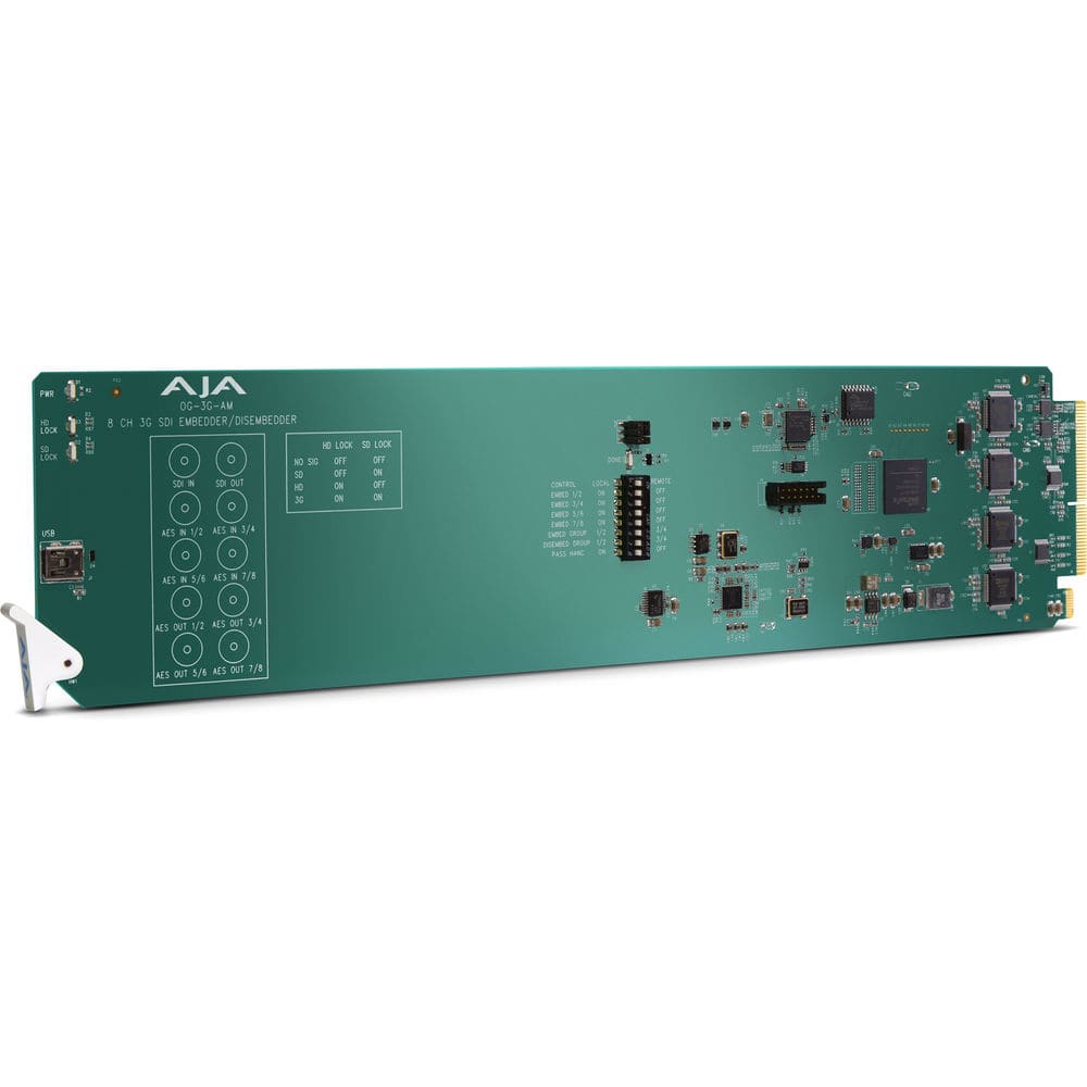 AJA OG-3G-AM OpenGear 8-channel AES audio embedder and disembedder device with multiple input and output ports. – image 1