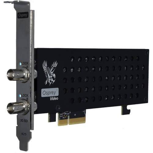 Osprey 925 Two channels 3G SDI PCIe capture card with loopout, shown front view with connectors and branding. – image 1