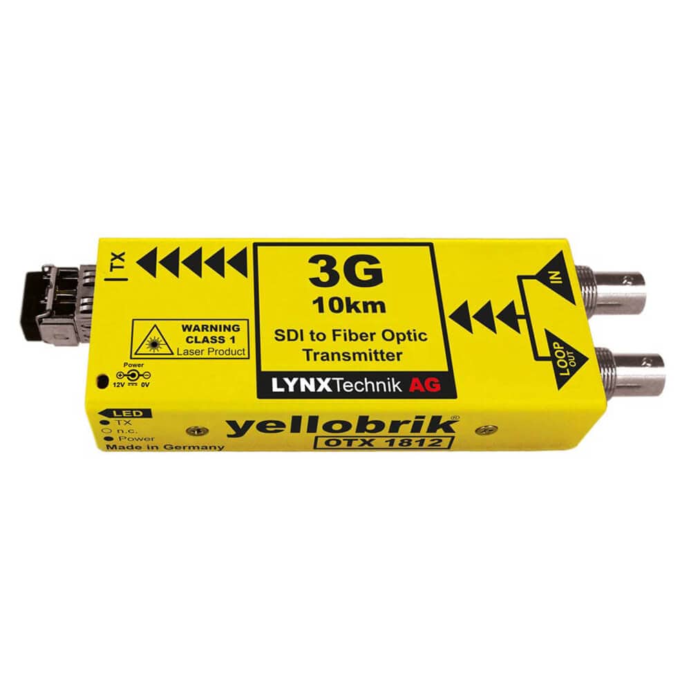 Lynx Technik yellobrik 3Gb SDI to fiber optic transmitter with LC connector, used in professional broadcast production equipment – image 1