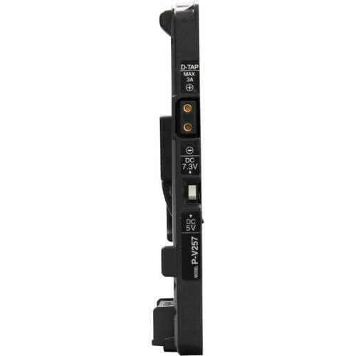 IDX System Technology P-V257 V-Mount Adapter Plate with regulated 5/7V D-Tap for video cameras, side view showing connectors and mounting. – image 2