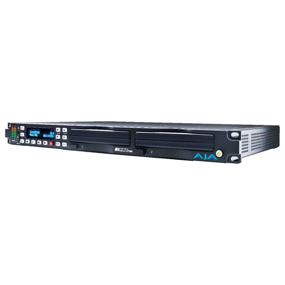 AJA Ki Pro rack-mounted video recorder and player with multiple input and output ports on a professional equipment rack. – image 1