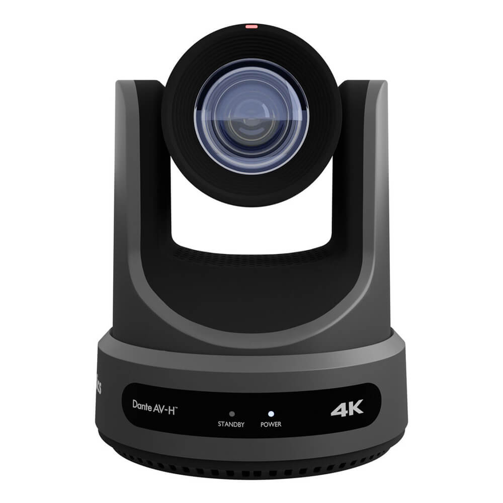 PTZ Optics Link 4K PTZ camera with 20x optical zoom, gray color, front view showing lens and camera body. – image 1