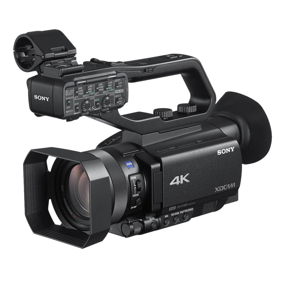 Sony PXW-Z90V 4K HDR XDCAM camcorder with fast hybrid autofocus, showing the compact professional video camera with lens and controls. – image 1