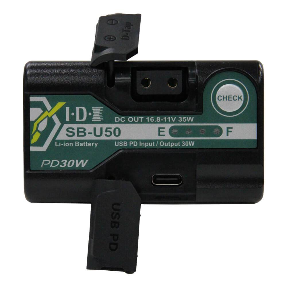 IDX System SB-U50 PD Sony BP-U lithium-ion battery for video cameras, showing top view with V-mount connector and branding. – image 2