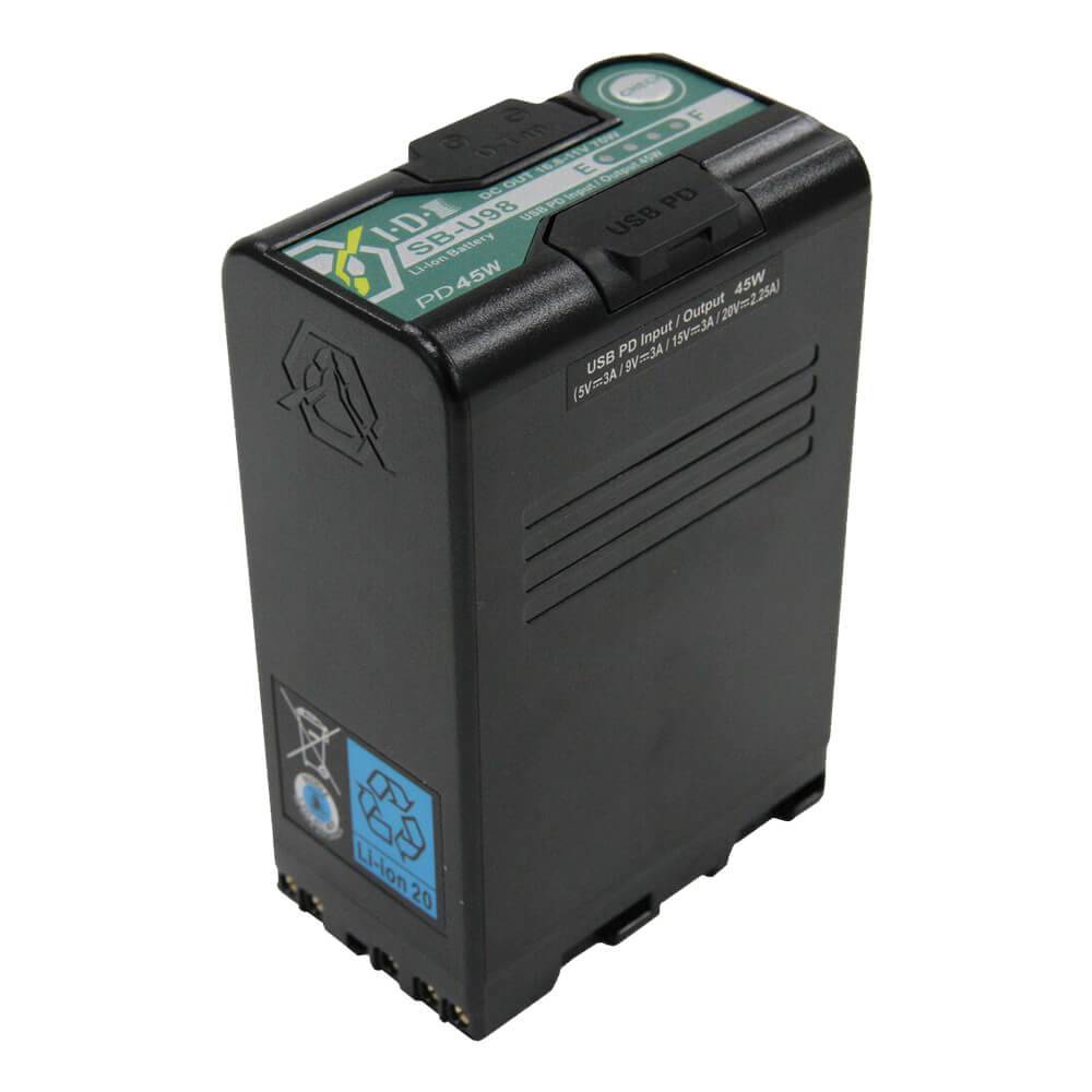IDX System SB-U98 PD Sony BP-U lithium-ion battery for video cameras, front view showing 14.4V and 98Wh capacity. – image 1